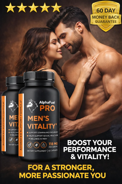 AlphaFuel Pro male enhancement supplement bottle for improved sexual performance, stamina, and men’s vitality